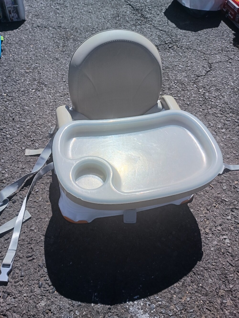 White, Cream, & Grey Baby Portable Booster Seat with Trays